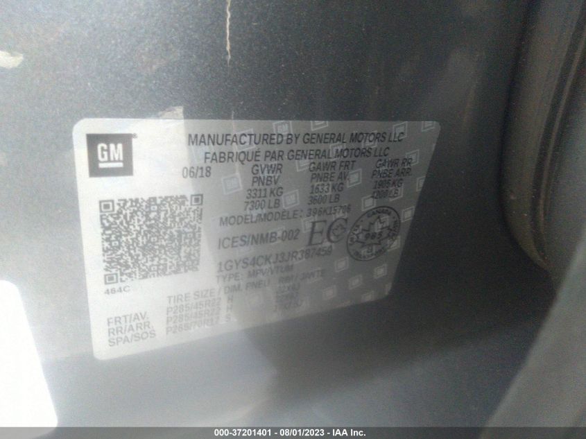 2018 Cadillac Escalade Premium Luxury VIN: 1GYS4CKJ3JR387459 Lot: 37201401