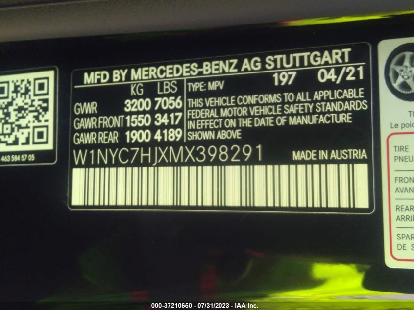 VIN W1NYC7HJXMX398291 2021 Mercedes-Benz G-Class, A... no.9