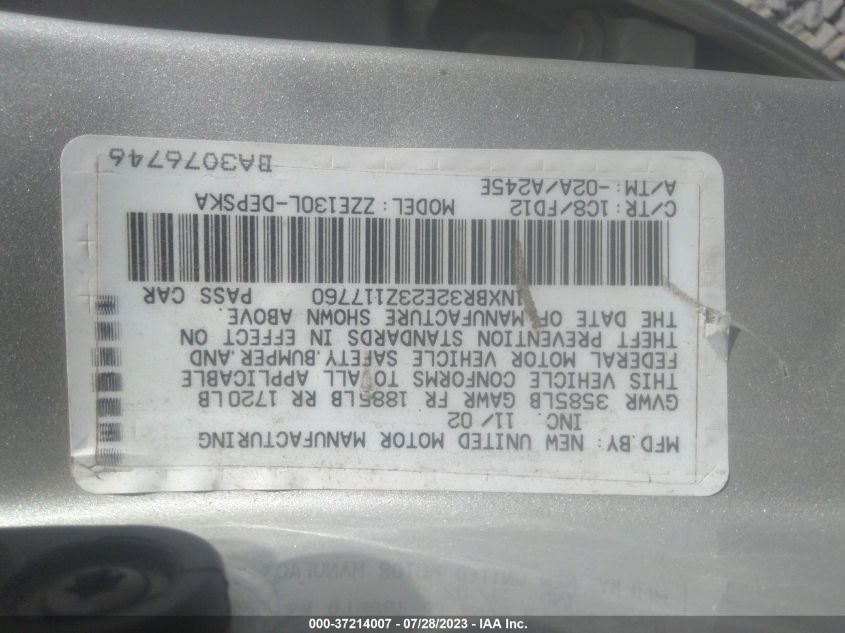 1NXBR32E23Z117760 2003 Toyota Corolla S