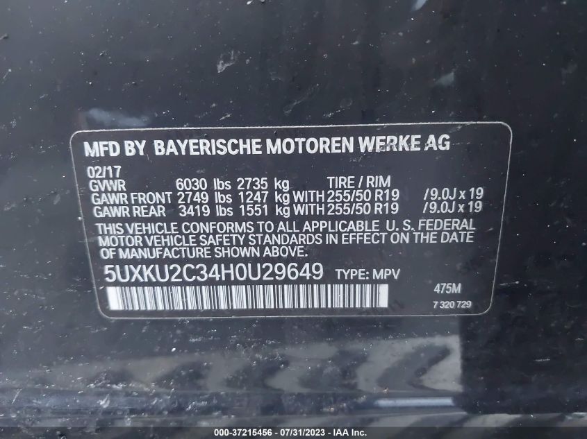 VIN 5UXKU2C34H0U29649 2017 BMW X6, Xdrive35I no.9