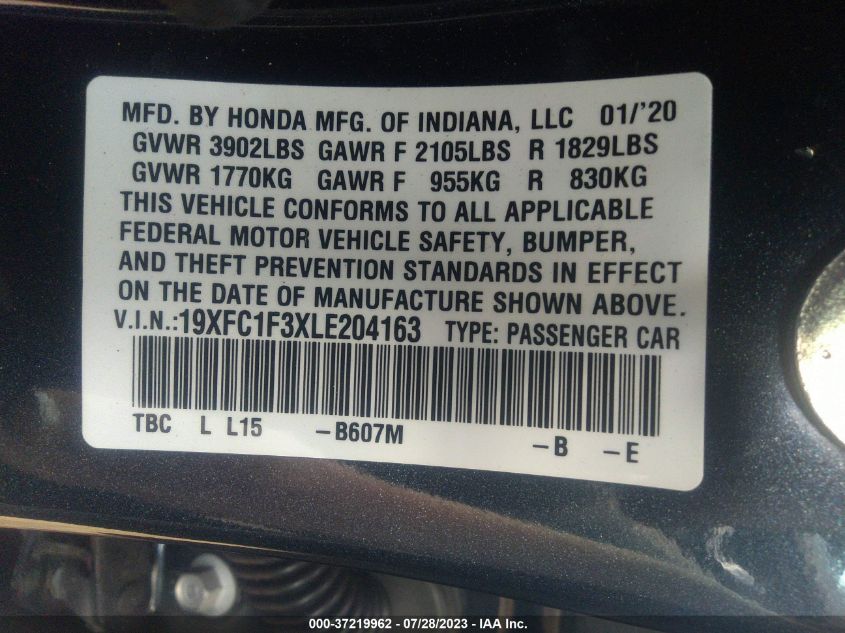 19XFC1F3XLE204163 2020 Honda Civic Sedan Ex