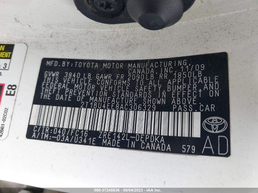 2T1BU4EE8AC306329 2010 Toyota Corolla Le