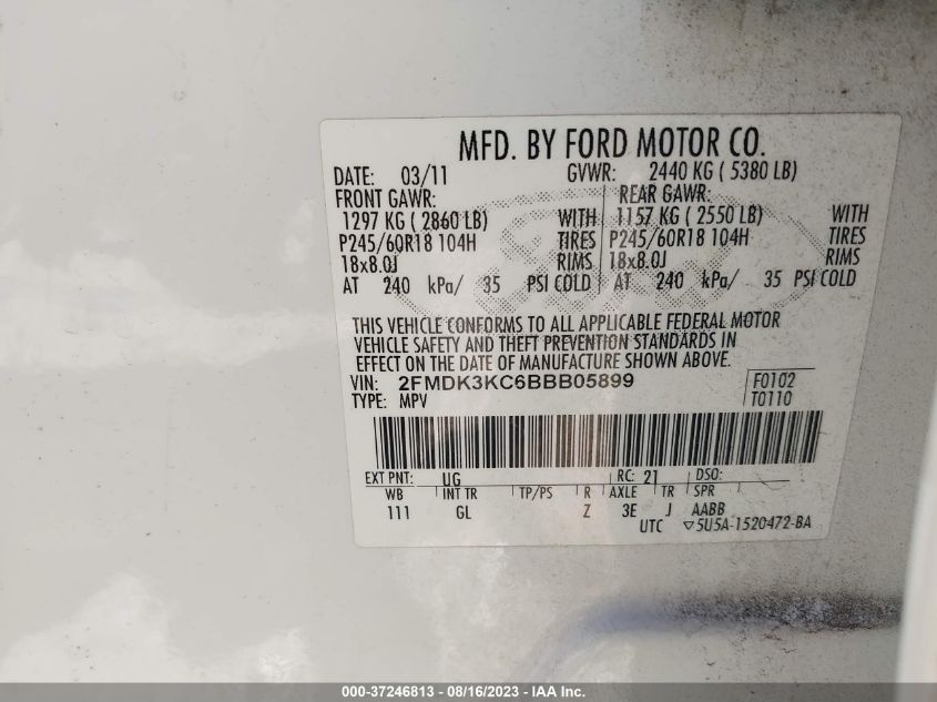 2FMDK3KC6BBB05899 2011 Ford Edge Limited