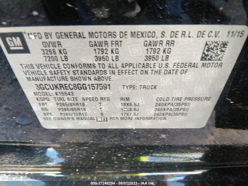 3GCUKREC8GG157591 2016 Chevrolet Silverado 1500 Lt