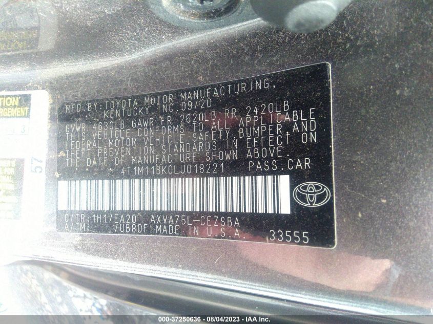 4T1M11BK0LU018221 2020 Toyota Camry Se Awd