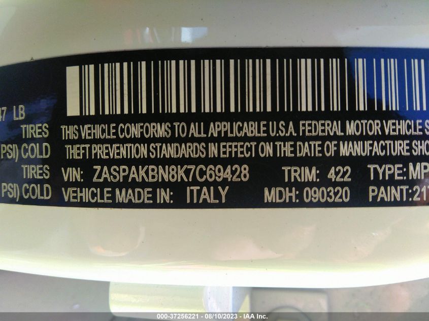 2019 Alfa Romeo Stelvio Ti Sport Awd VIN: ZASPAKBN8K7C69428 Lot: 37256221