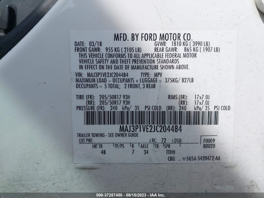 MAJ3P1VE2JC204484 2018 Ford Ecosport Titanium