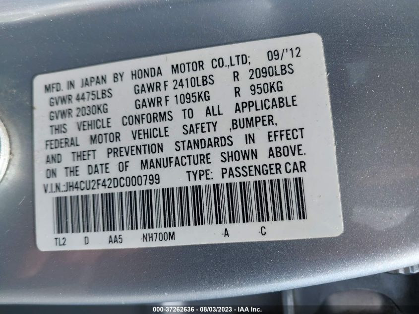 JH4CU2F42DC000799 2013 Acura Tsx 2.4