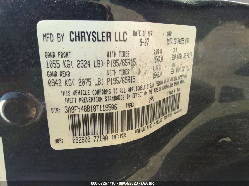 3A8FY48B18T119506 2008 Chrysler Pt Cruiser Lx