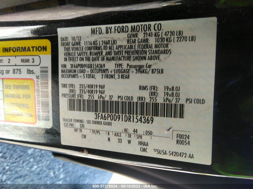 3FA6P0D91DR154369 2013 Ford Fusion Titanium