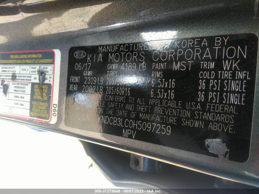 2017 Kia Niro Lx VIN: KNDCB3LC0H5097259 Lot: 37279848