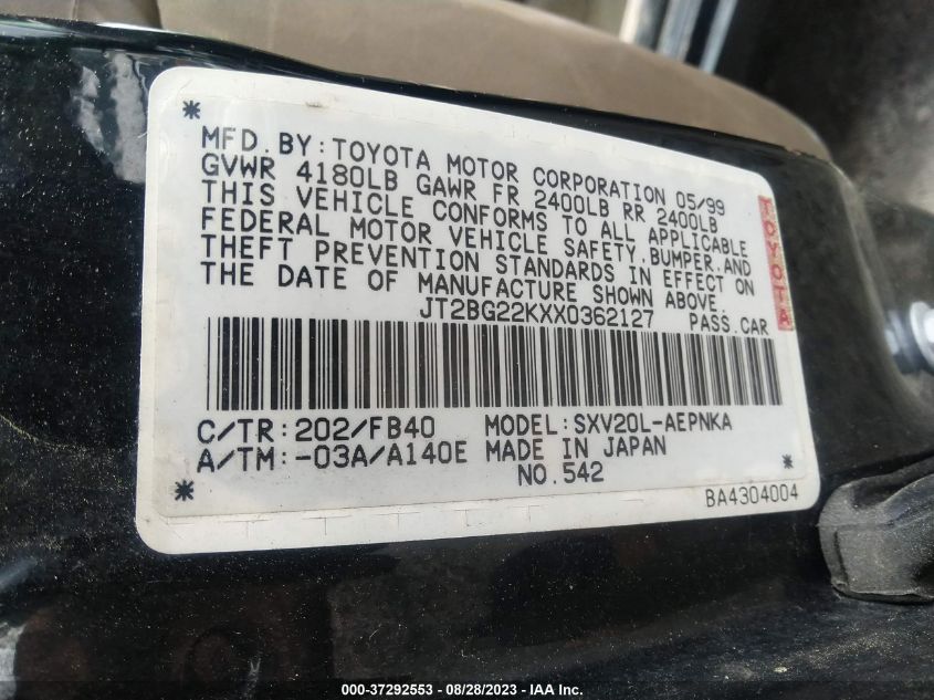 JT2BG22KXX0362127 1999 Toyota Camry Le/Xle/Ce