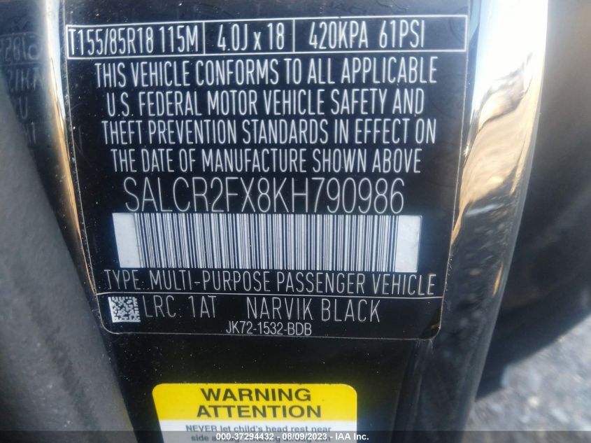 2019 Land Rover Discovery Sport Hse/Landmark VIN: SALCR2FX8KH790986 Lot: 37294432