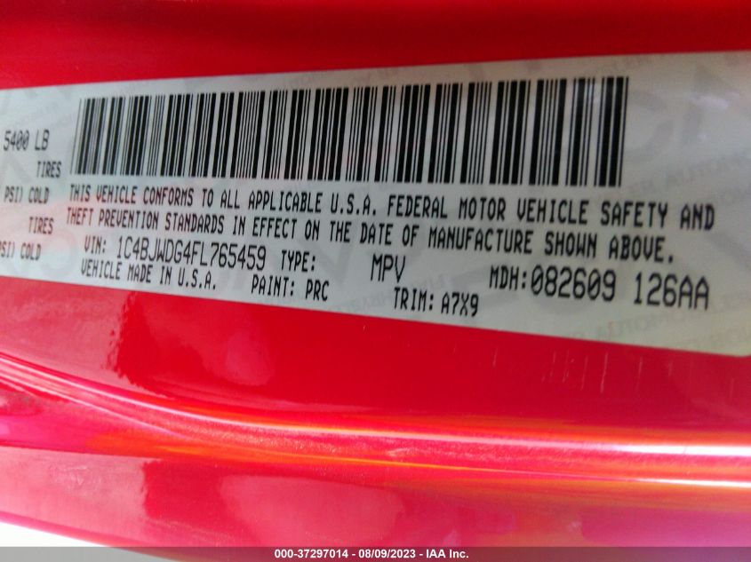2015 Jeep Wrangler Unlimited Sport VIN: 1C4BJWDG4FL765459 Lot: 37297014