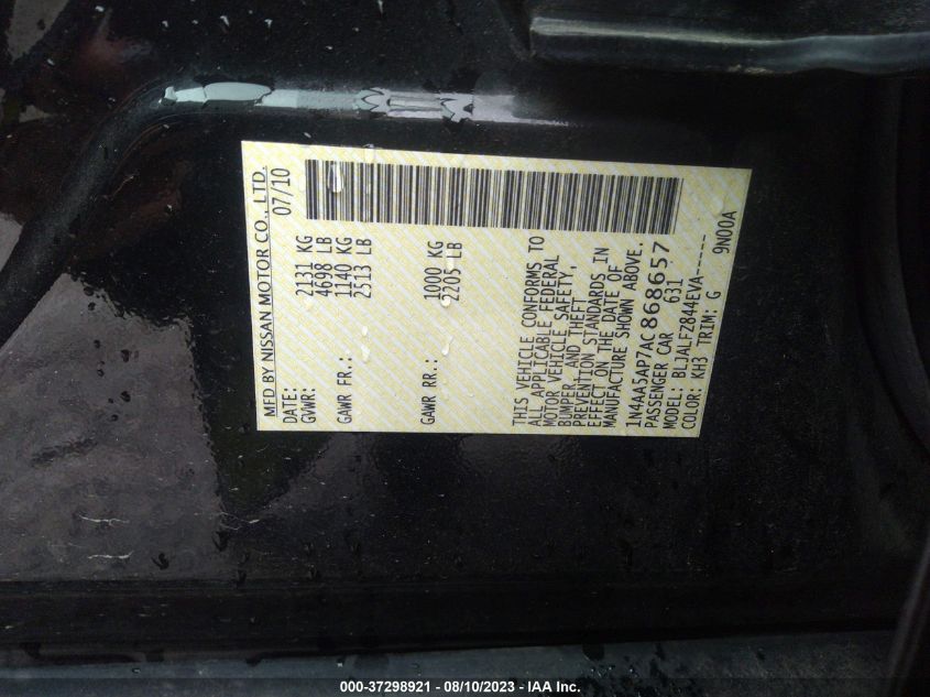 1N4AA5AP7AC868657 2010 Nissan Maxima 3.5 Sv