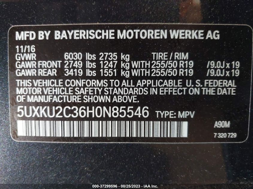 VIN 5UXKU2C36H0N85546 2017 BMW X6, Xdrive35I no.9