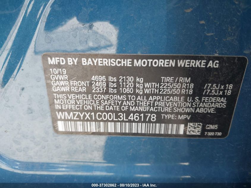 2020 Mini Countryman Cooper S VIN: WMZYX1C00L3L46178 Lot: 37302862