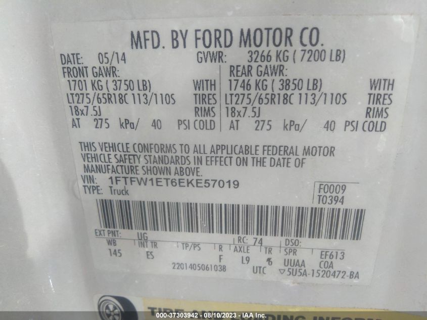 1FTFW1ET6EKE57019 2014 Ford F-150 Xl/Xlt/Fx4/Lariat