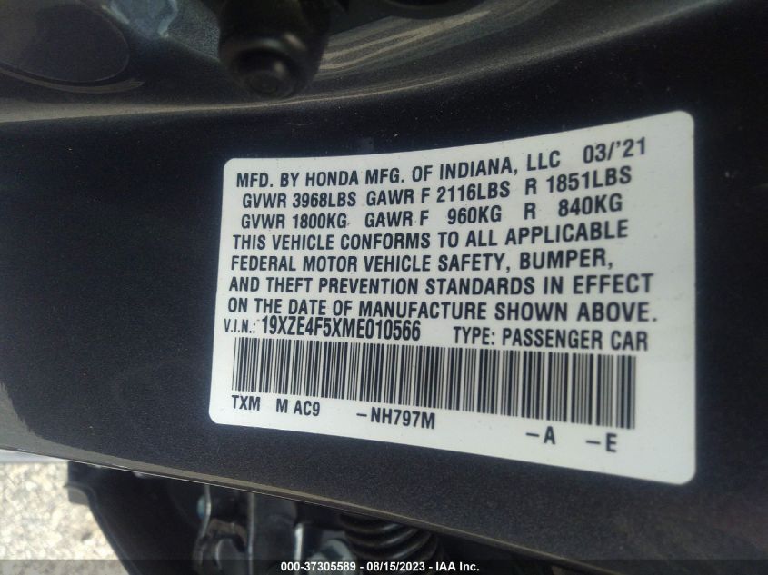 19XZE4F5XME010566 2021 Honda Insight Ex