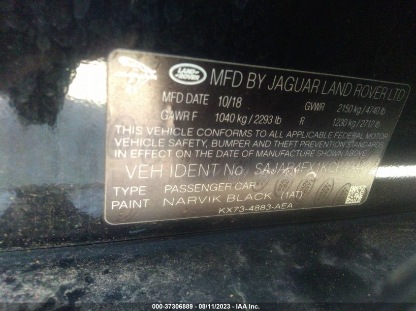 2019 Jaguar Xe 25T VIN: SAJAR4FX1KCP49348 Lot: 37306889