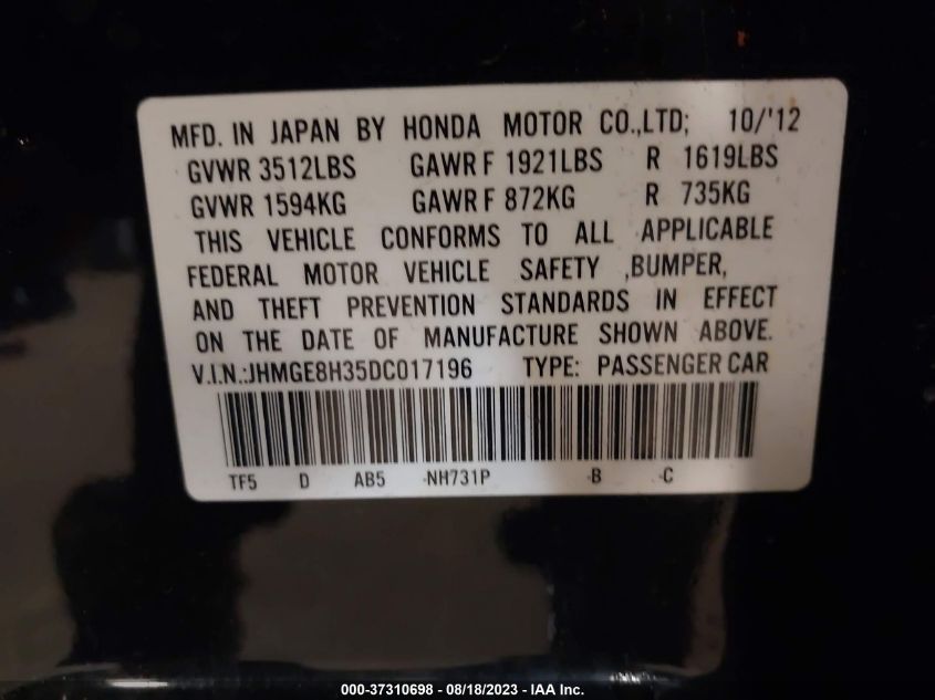 JHMGE8H35DC017196 2013 Honda Fit