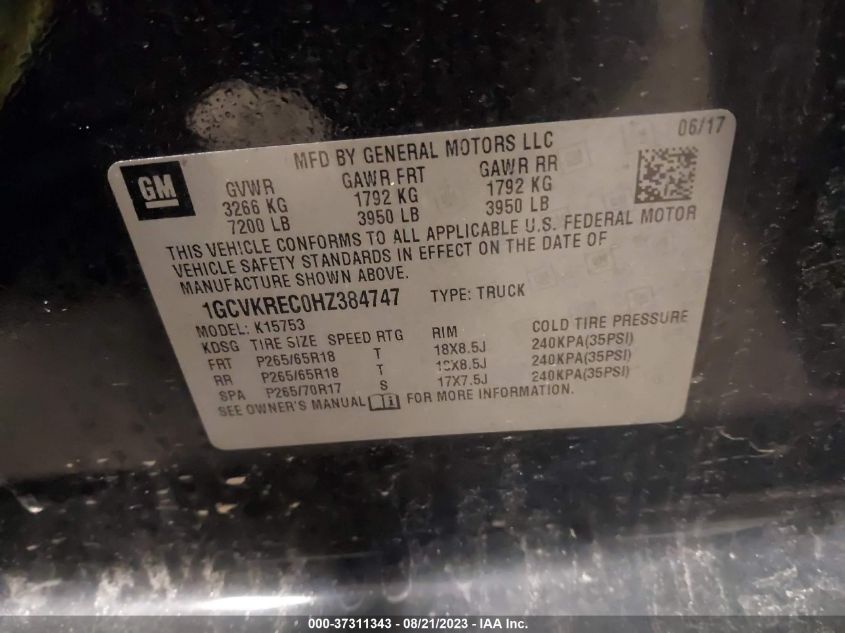 1GCVKREC0HZ384747 2017 Chevrolet Silverado 1500 2Lt