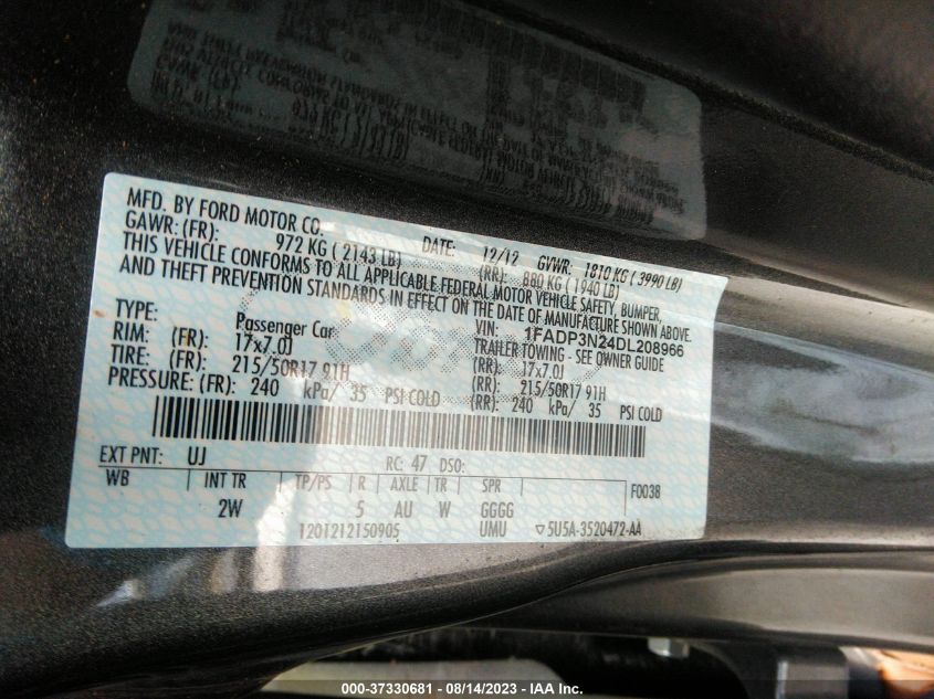 1FADP3N24DL208966 2013 Ford Focus Titanium