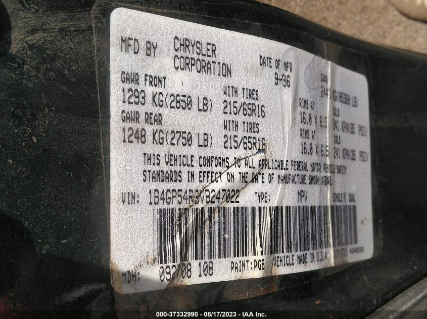 1997 Dodge Caravan Le/Es VIN: 1B4GP54R3VB247022 Lot: 37332990