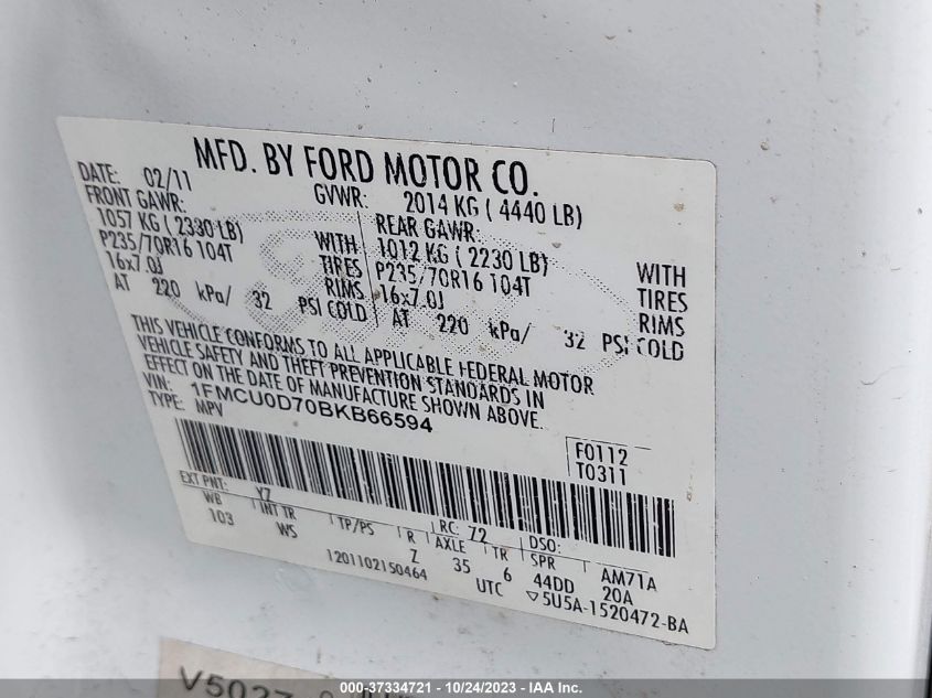 1FMCU0D70BKB66594 2011 Ford Escape Xlt