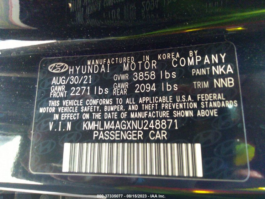 KMHLM4AGXNU248871 2022 Hyundai Elantra Sel