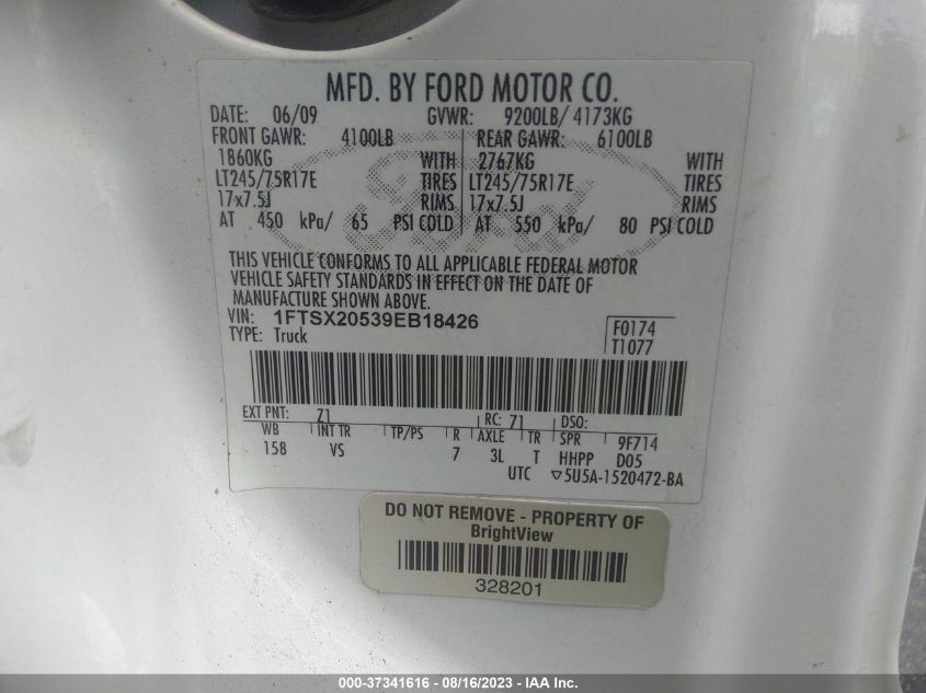 1FTSX20539EB18426 2009 Ford F-250 Xlt/Lariat/Xl