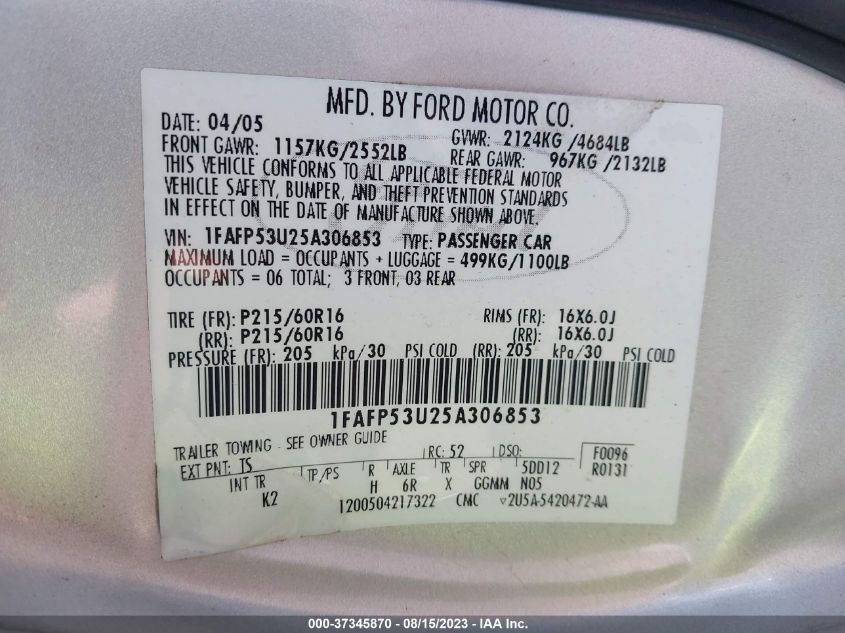 1FAFP53U25A306853 2005 Ford Taurus Se