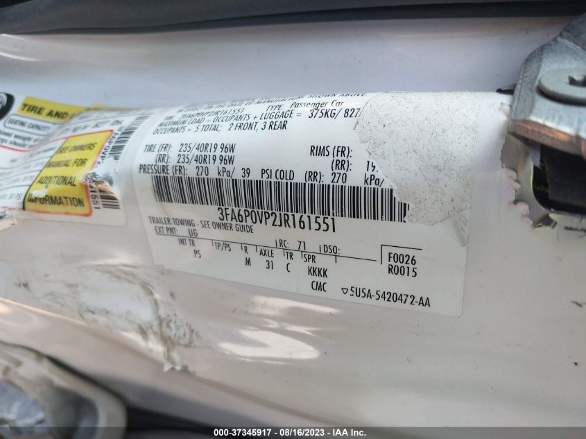 3FA6P0VP2JR161551 2018 Ford Fusion Sport