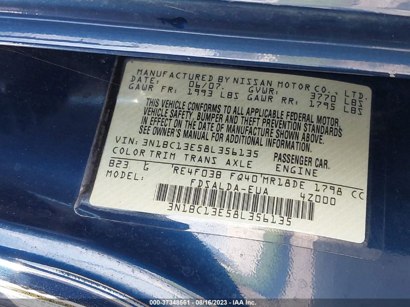 3N1BC13E58L356135 2008 Nissan Versa 1.8S