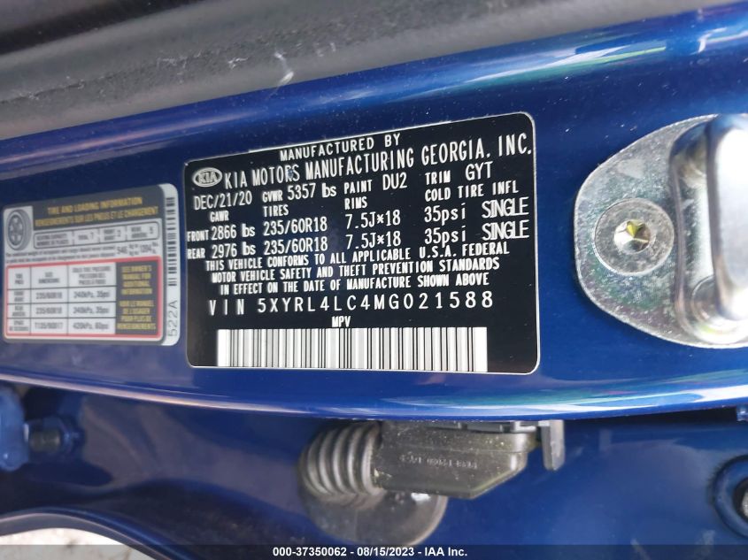 2021 Kia Sorento S VIN: 5XYRL4LC4MG021588 Lot: 37350062