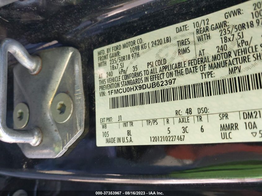 1FMCU0HX9DUB62397 2013 Ford Escape Sel