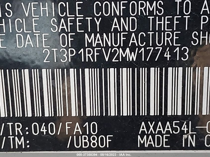 2T3P1RFV2MW177413 2021 Toyota Rav4 Xle