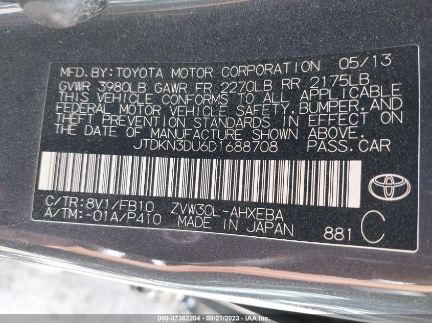 JTDKN3DU6D1688708 2013 Toyota Prius One/Two/Three/Four/Five