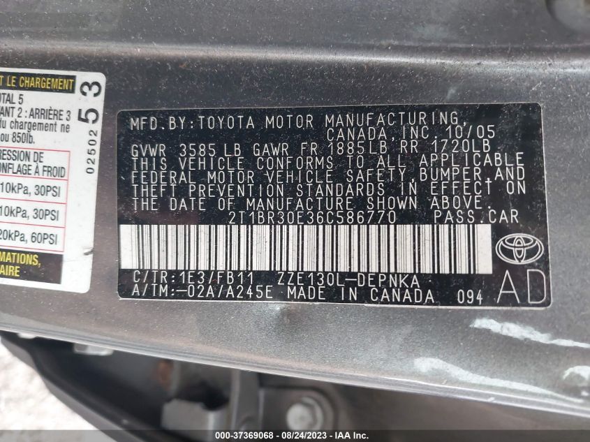 2T1BR30E36C586770 2006 Toyota Corolla Ce/S/Le