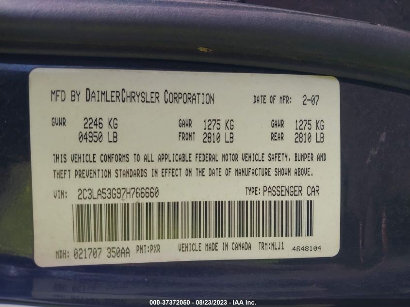 2007 Chrysler 300 Touring VIN: 2C3LA53G97H766660 Lot: 37372050