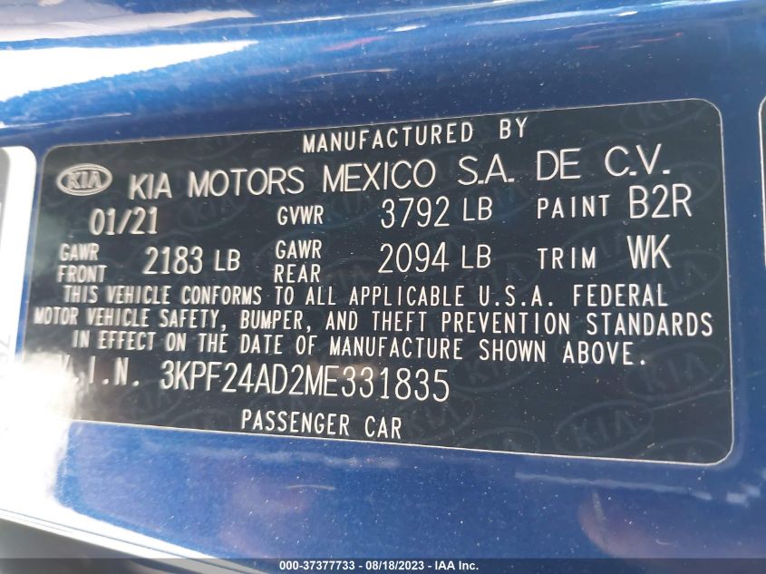 3KPF24AD2ME331835 2021 Kia Forte Lxs