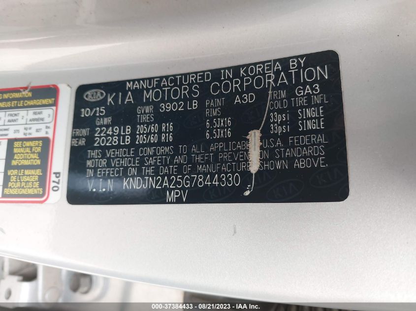 KNDJN2A25G7844330 2016 Kia Soul Base