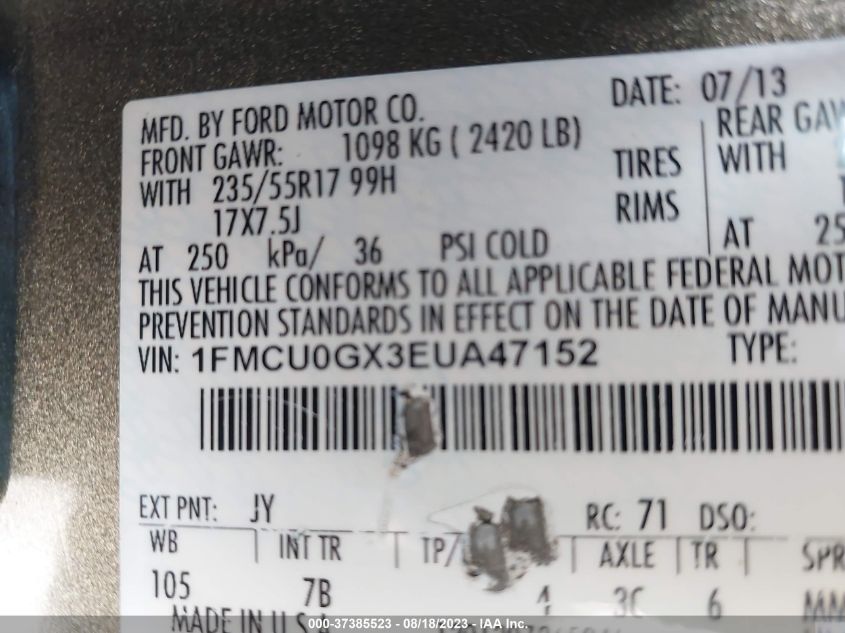 1FMCU0GX3EUA47152 2014 Ford Escape Se