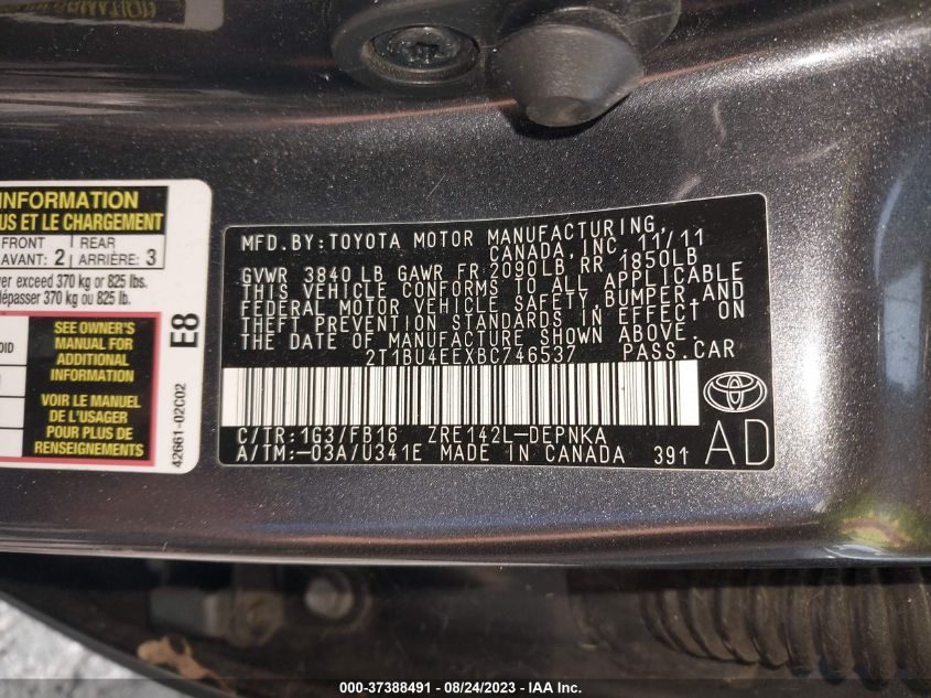 2T1BU4EEXBC746537 2011 Toyota Corolla Le