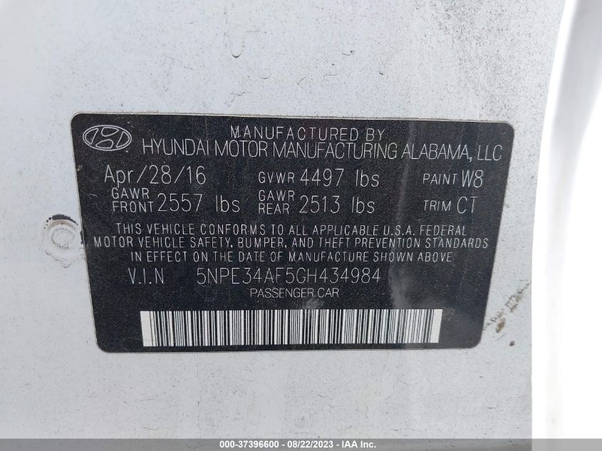 5NPE34AF5GH434984 2016 Hyundai Sonata 2.4L Sport