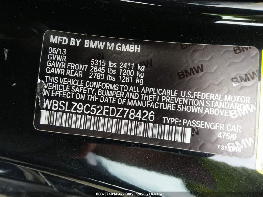 2014 BMW M6 VIN: WBSLZ9C52EDZ78426 Lot: 37401496