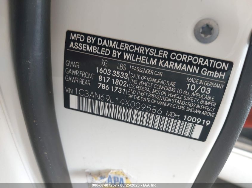 2004 Chrysler Crossfire VIN: 1C3AN69L14X009586 Lot: 37407257