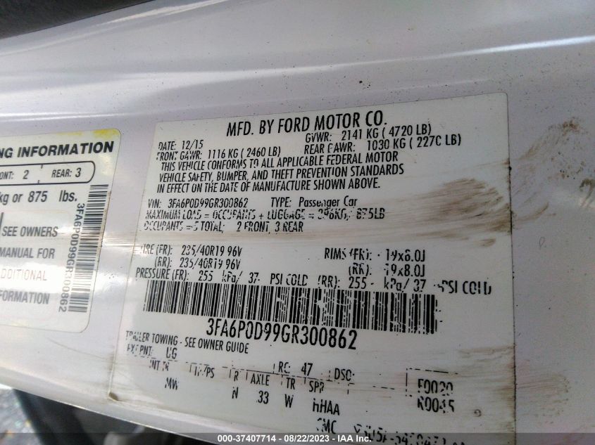 3FA6P0D99GR300862 2016 Ford Fusion Titanium