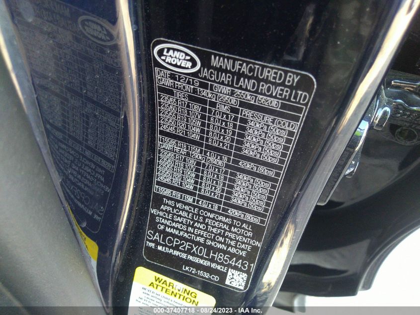 2020 Land Rover Discovery Sport Se VIN: SALCP2FX0LH854431 Lot: 37407718