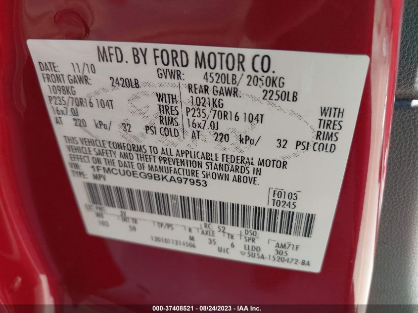 2011 Ford Escape Limited VIN: 1FMCU0EG9BKA97953 Lot: 37408521